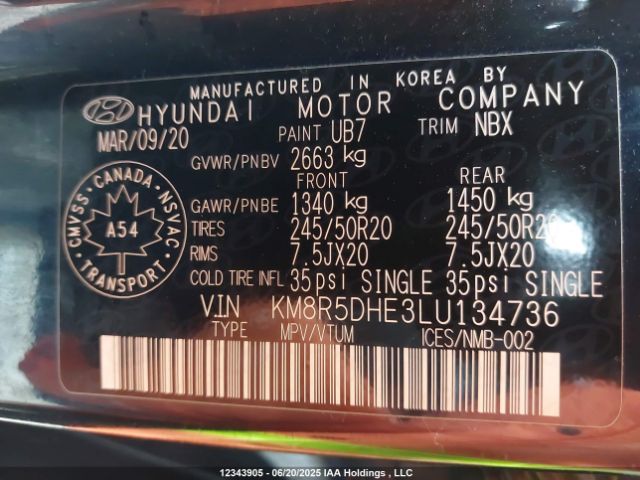 KM8R5DHE3LU134736 Hyundai gdi lambda ii