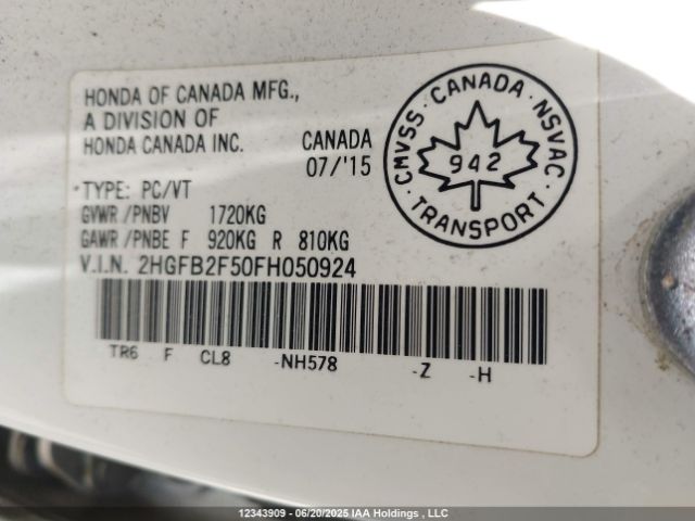 2HGFB2F50FH050924 Honda r18z1