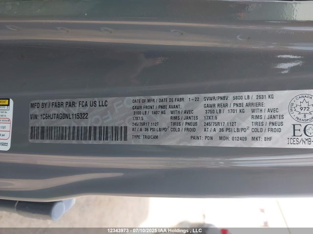 1C6HJTAG0NL115322 Jeep 2022