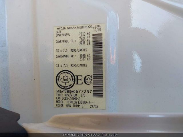 5N1AT3BB6MC677257 Nissan Rogue