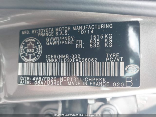 VNKKTUD3XFA026062 Toyota 1nz-fe