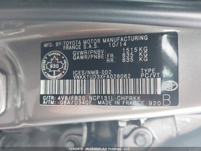 VNKKTUD3XFA026062 Toyota 1nz-fe