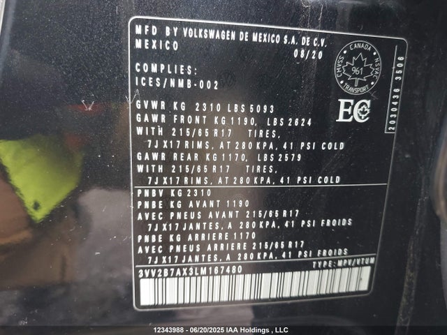 3VV2B7AX3LM167480 Volkswagen Tiguan