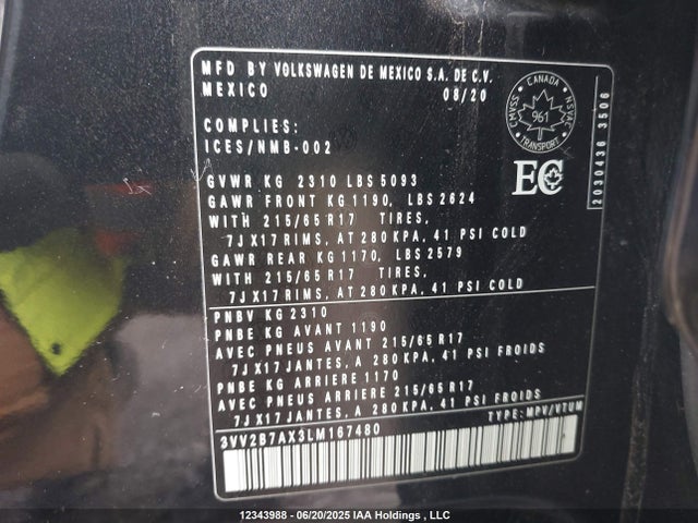 3VV2B7AX3LM167480 Volkswagen Tiguan