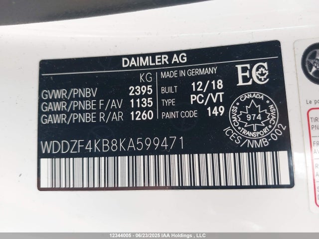 WDDZF4KB8KA599471 Mercedes-Benz m274