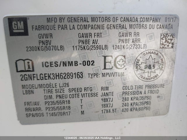 2GNFLGEK3H6289163 Chevrolet lea - sidi: spark ignited direct injection, e85 max, alum