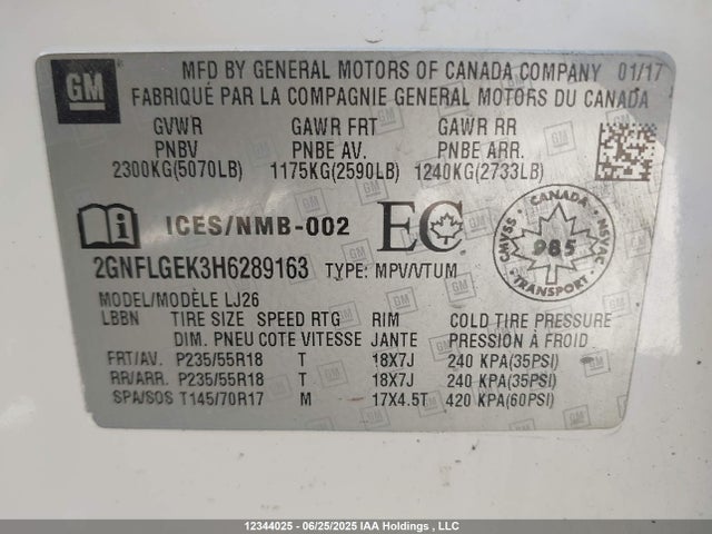 2GNFLGEK3H6289163 Chevrolet lea - sidi: spark ignited direct injection, e85 max, alum