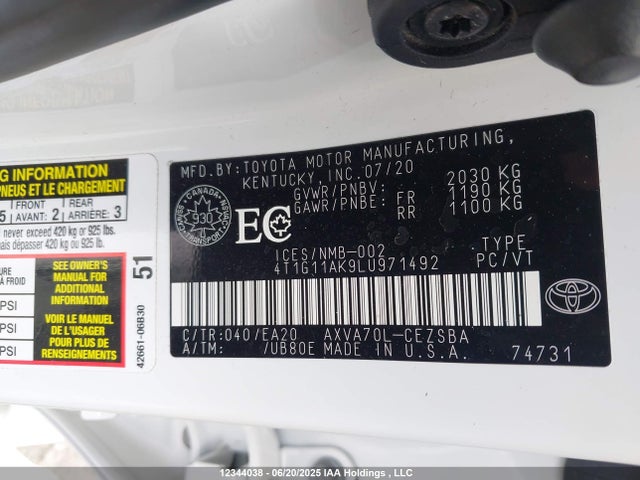 4T1G11AK9LU971492 Toyota a25a-fks