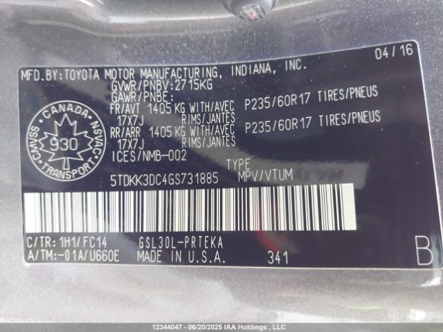 5TDKK3DC4GS731885 Toyota 2gr-fks
