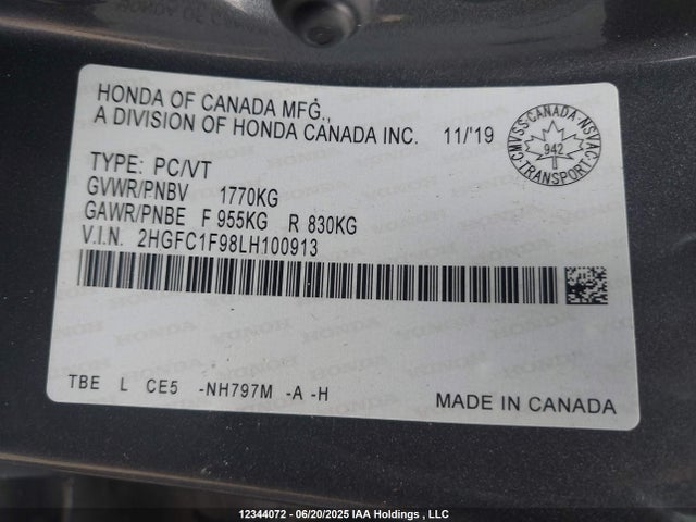 2HGFC1F98LH100913 Honda l15b7