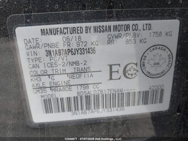 3N1AB7AP6JY331436 Nissan Sentra