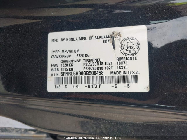 5FNRL5H90GB500458 Honda j35z8