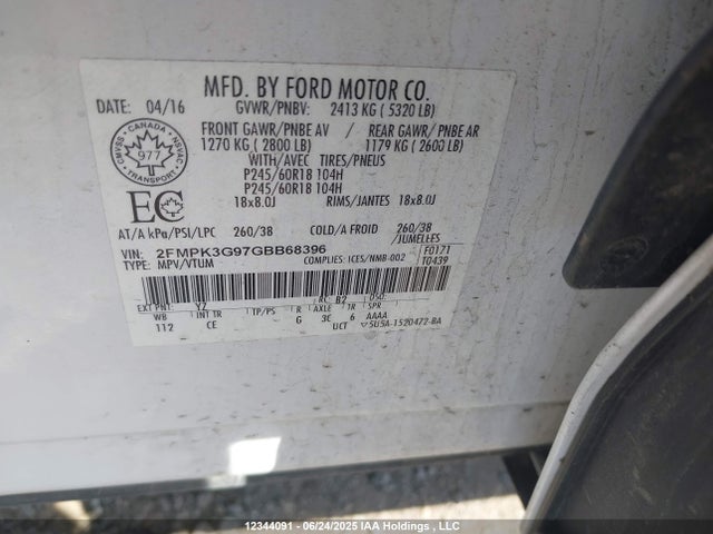 Ford 2016 2016 2FMPK3G97GBB68396 Image 9