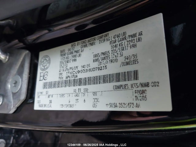 1FMCU9GD3HUD79235 Ford gtdi sigma w/premium fuel
