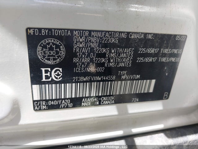 2T3BWRFVXNW144558 Toyota a25a-fxs, 3nm+4nm(ni)