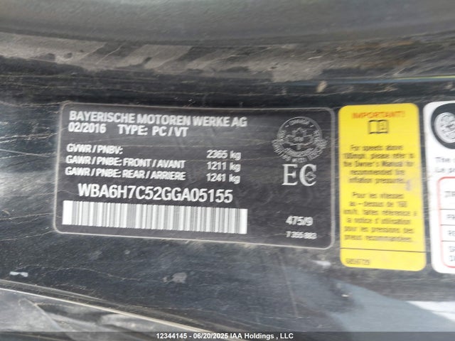 WBA6H7C52GGA05155 BMW 2016