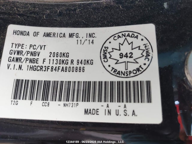1HGCR3F84FA800886 Honda j35y1