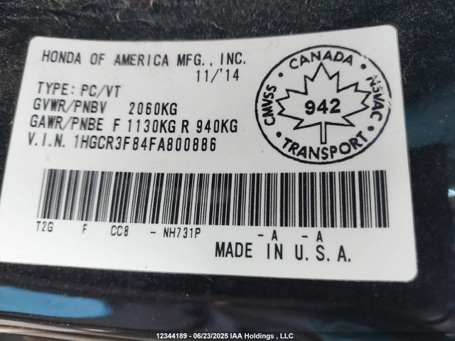 1HGCR3F84FA800886 Honda j35y1