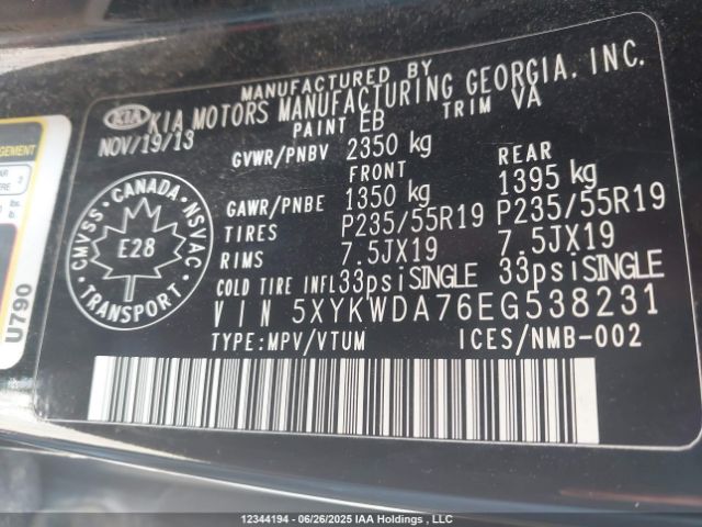 5XYKWDA76EG538231 KIA gasoline 3.3 v6 gdi lambda ii