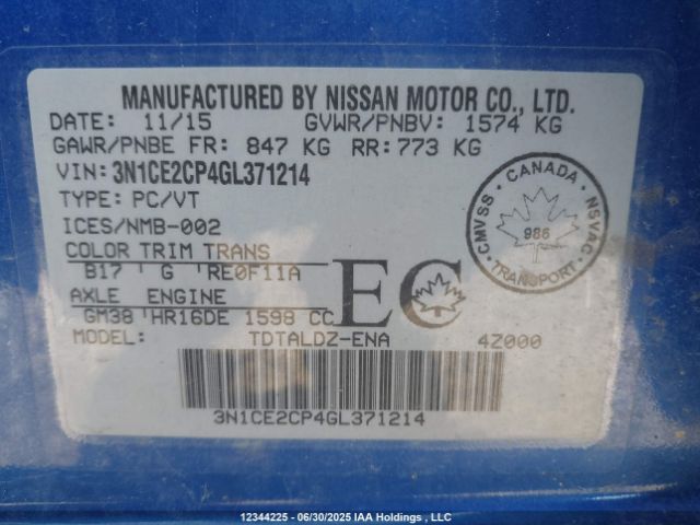 3N1CE2CP4GL371214 Nissan 2016