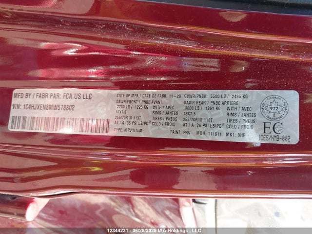 1C4HJXEN8MW578802 Jeep 2021