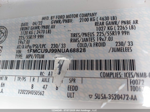 1FMCU9J99NUA68828 Ford gtdi 240ps