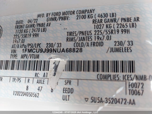 1FMCU9J99NUA68828 Ford gtdi 240ps