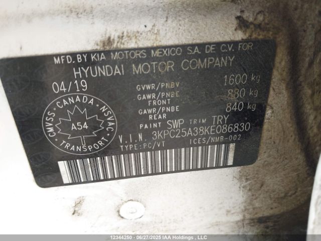 3KPC25A38KE086830 Hyundai 1.6l dohc gdi gamma