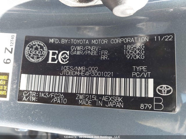 JTDBDMHE4P3001021 Toyota 2zr-fxe, 1vm+1wm