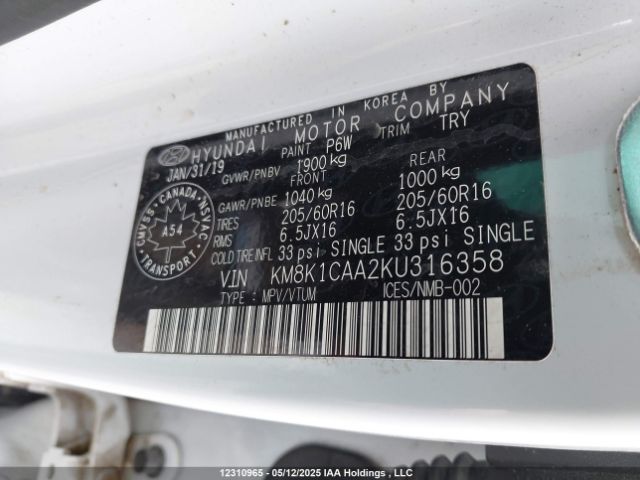 KM8K1CAA2KU316358 Hyundai mpi nu
