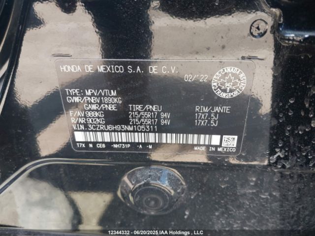3CZRU6H93NM105311 Honda r18z9