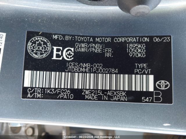 JTDBDMHE1PJ002784 Toyota 2zr-fxe, 1vm+1wm