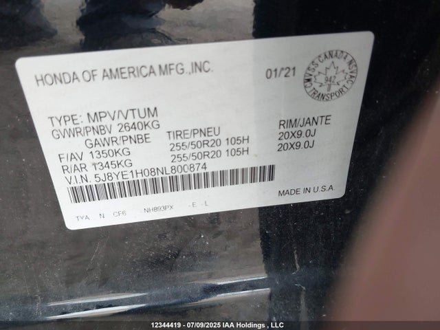 5J8YE1H08NL800874 Acura j35y5