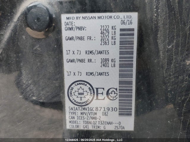 5N1AT2MV1GC871930 Nissan Rogue