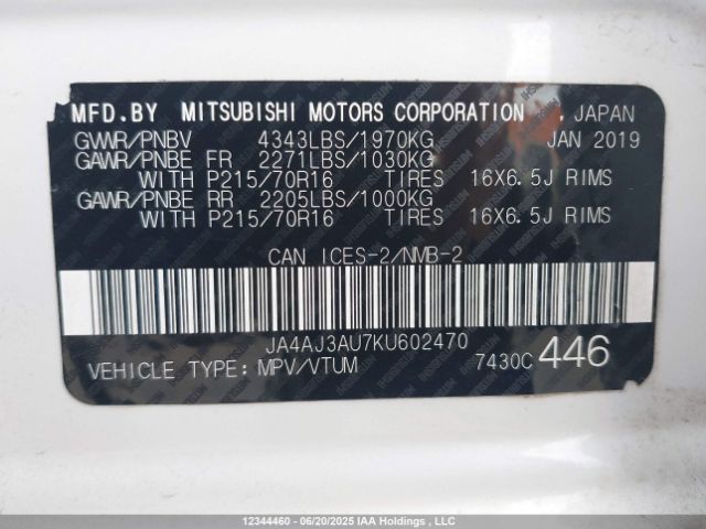 JA4AJ3AU7KU602470 Mitsubishi mivec