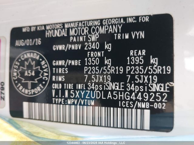 5XYZUDLA5HG449252 Hyundai t-gdi theta ii