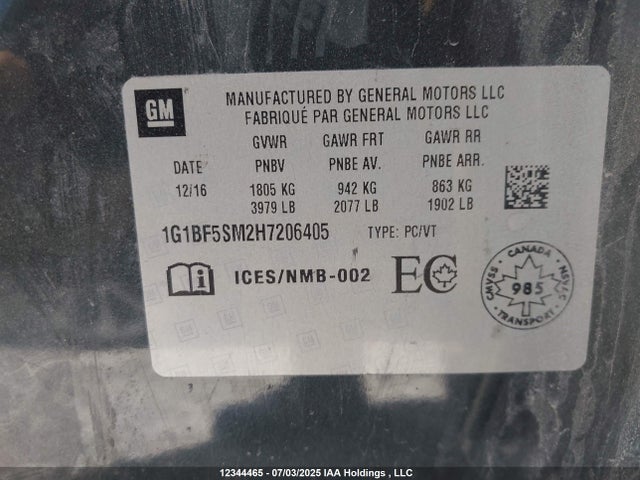 1G1BF5SM2H7206405 Chevrolet le2 -di: direct injection, vvt: variable valve timing, gen, alum