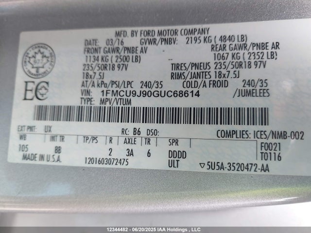 Ford Escape 2016 1FMCU9J90GUC68614 Image 19