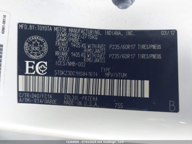 5TDKZ3DC1HS841614 Toyota 2gr-fks