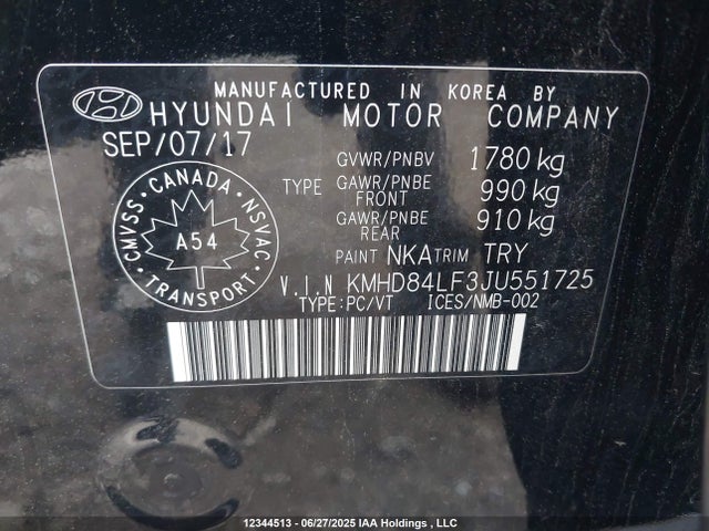 KMHD84LF3JU551725 Hyundai mpi nu