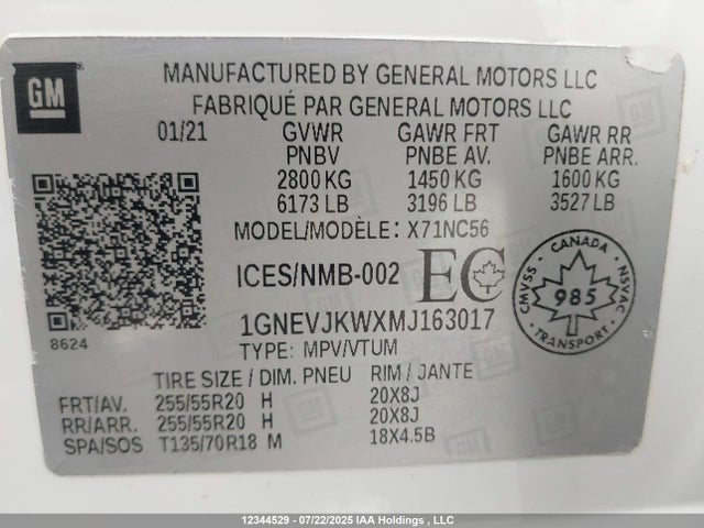 1GNEVJKWXMJ163017 Chevrolet lfy