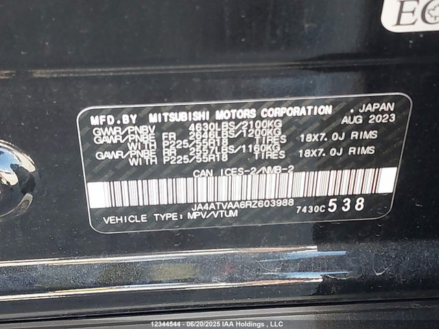 Mitsubishi tc/ic mivec 2024 JA4ATVAA6RZ603988 Image 9
