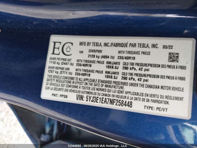 5YJ3E1EA7NF258448 Tesla MODEL 3