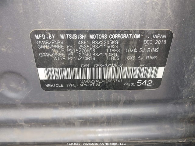 JA4AZ2A33KZ606741 Mitsubishi mivec