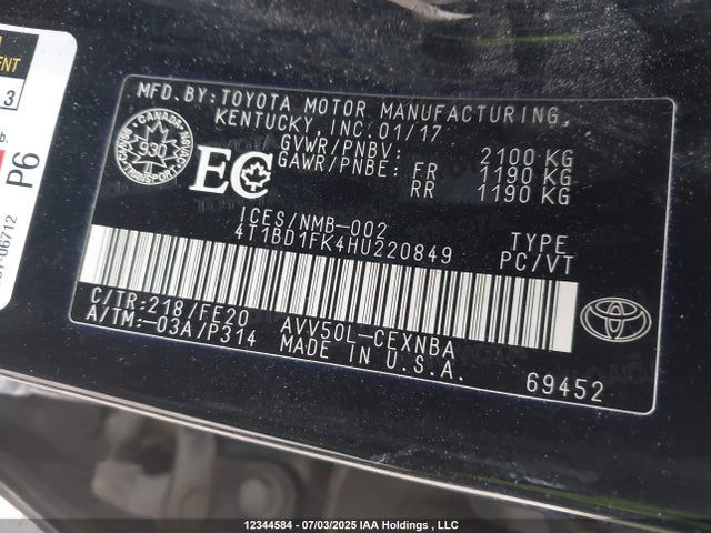 Toyota 2ar-fxe+2jm 2017 4T1BD1FK4HU220849 Image 9