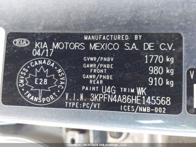 3KPFN4A86HE145568 KIA gdi nu