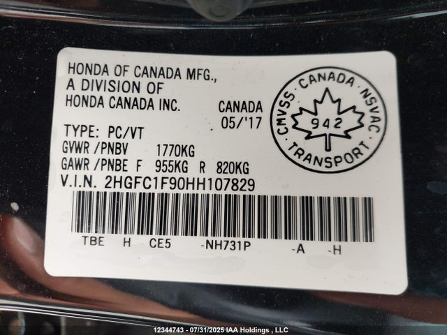 Honda l15b7 2017 2HGFC1F90HH107829 Image 9