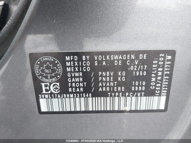 Продажа на аукционе авто 2017 Volkswagen Jetta, vin: 3VWL17AJ9HM331546, номер лота: 12344803
