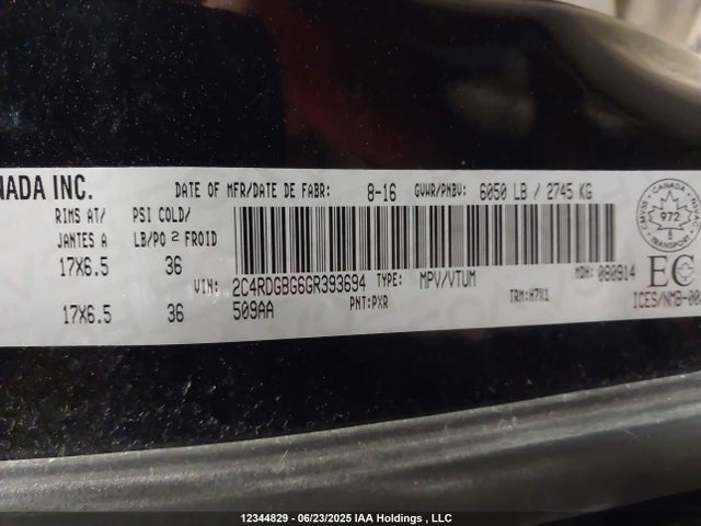 2C4RDGBG6GR393694 Dodge 2016