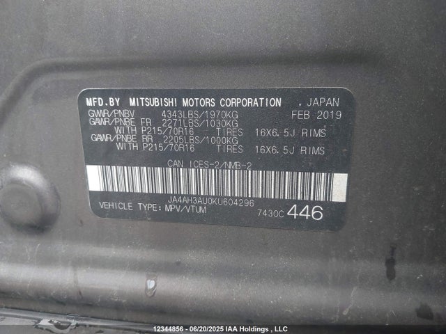 JA4AH3AU0KU604296 Mitsubishi mivec